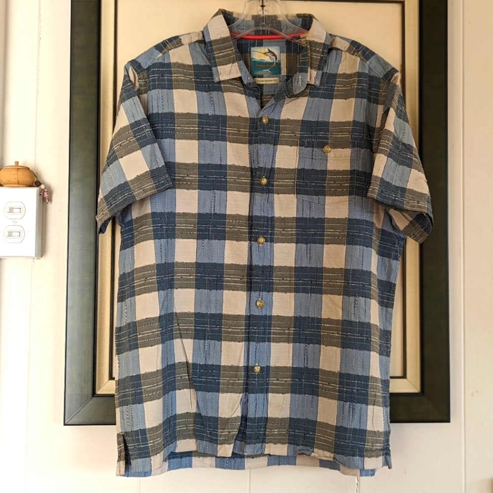 Tommy Bahama Island Modern Fit Multi Check Short Sleeve Button Down shirt Large